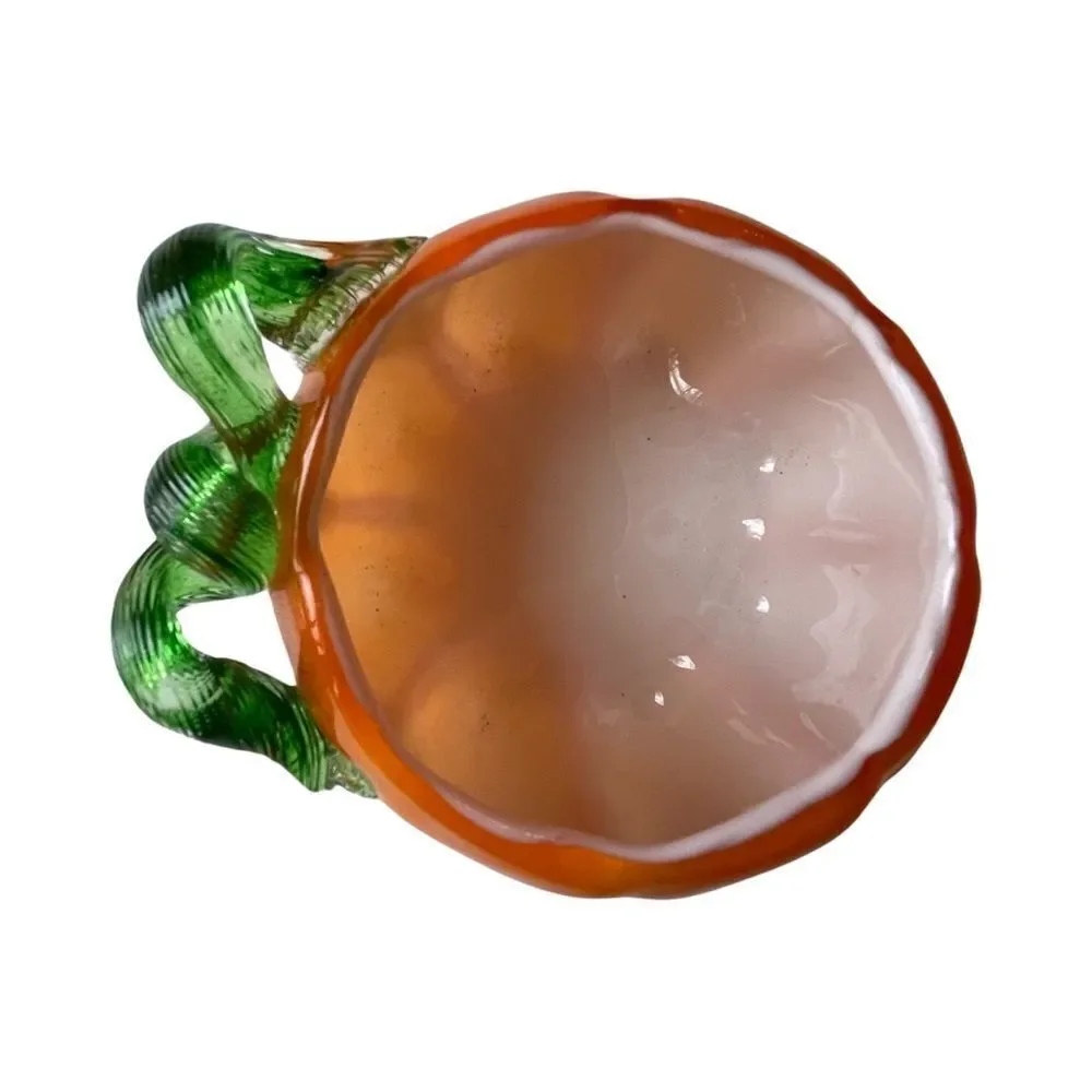 Hand Blown Art Glass Deco Pumpkin Bowl Vase Planter Swirl NWT